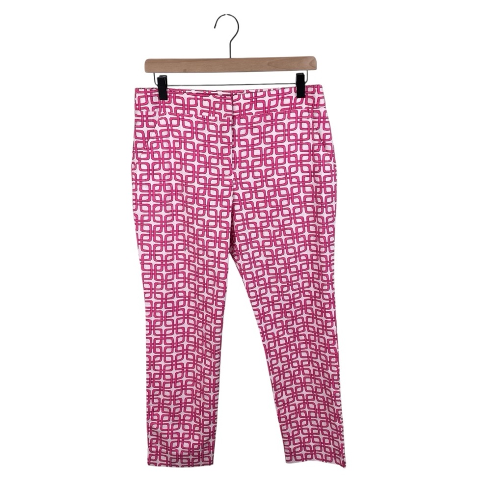 Trina Turk Moss 2 Pants Women's Size 6 Pink White Printed Logo Cotton Blend